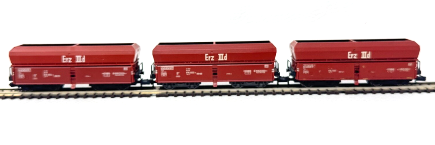 3x Fleischmann Piccolo Selbstentladewagen 676 3 532-4 -Erz II d - Spur N - 1:160
