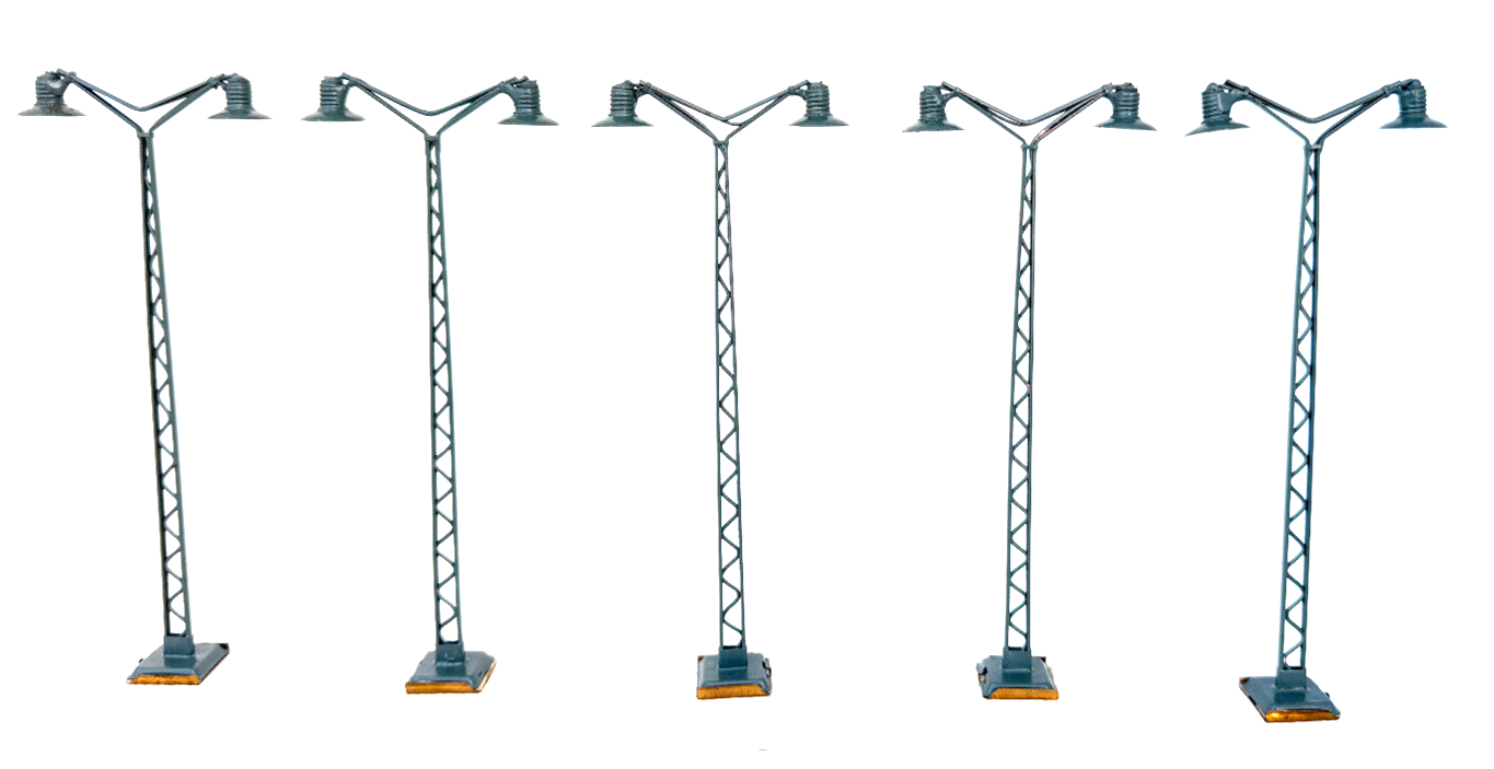 5x Leuchte HO - Gittermastleuchte zweiseitig - dunkelgrau  H0 HO 1:87