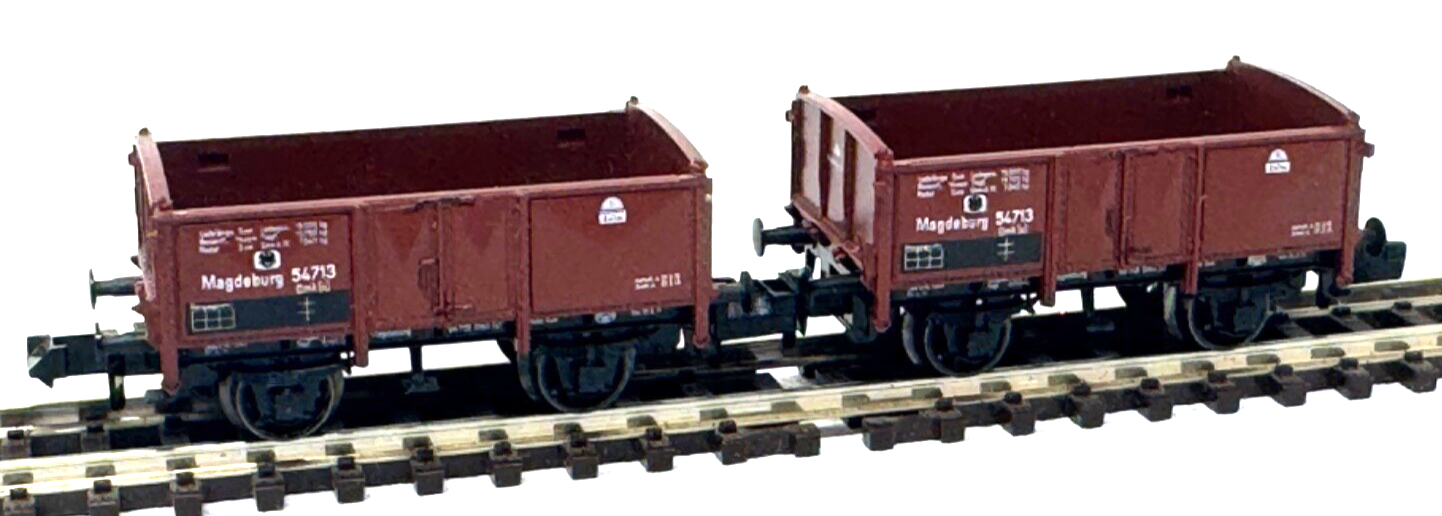 2x Fleischmann Piccolo 8832 Hochbordwagen 54 713 Magdeburg Omk(u) - N - 1:160